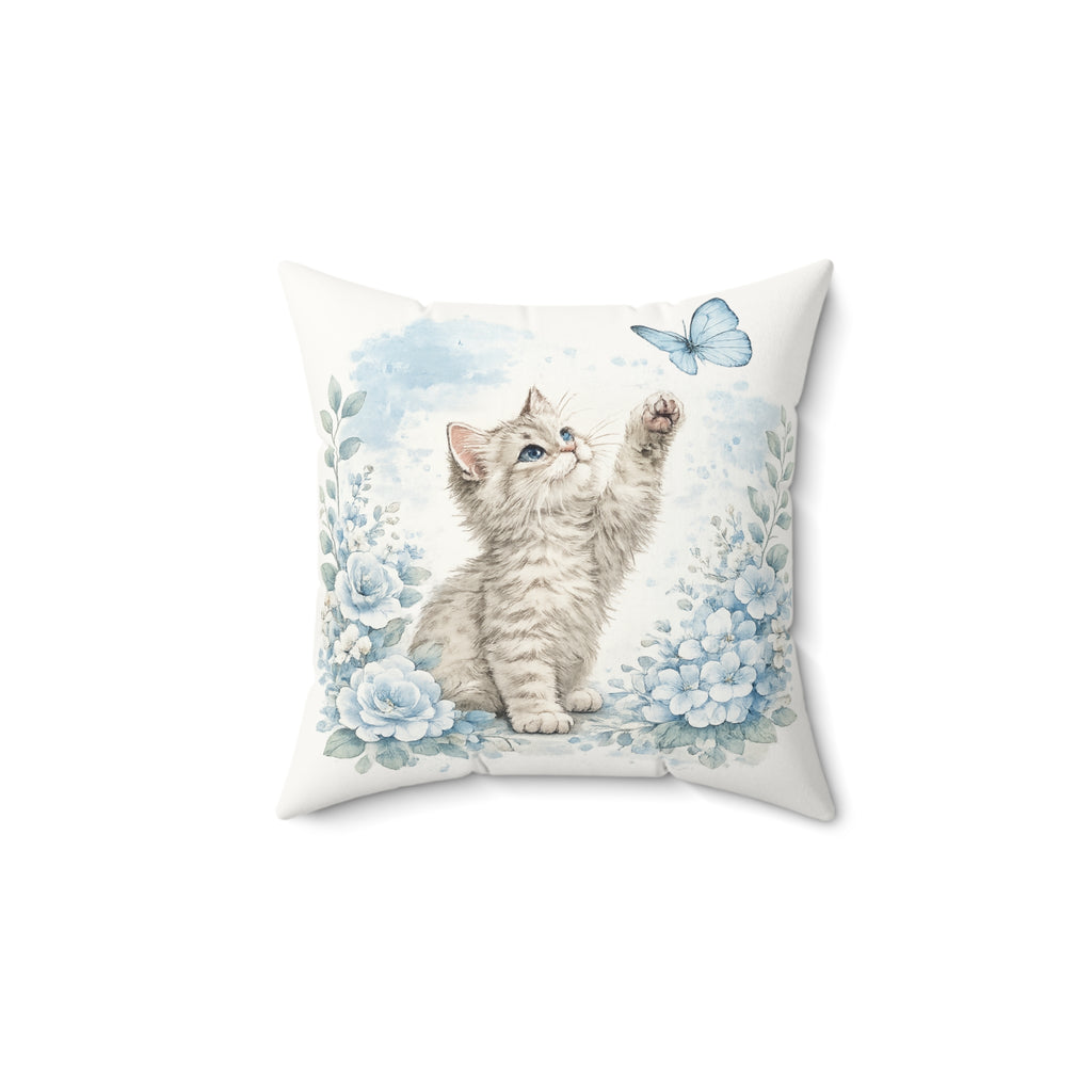 Watercolor Kitten Pillow | Dusty Blue
