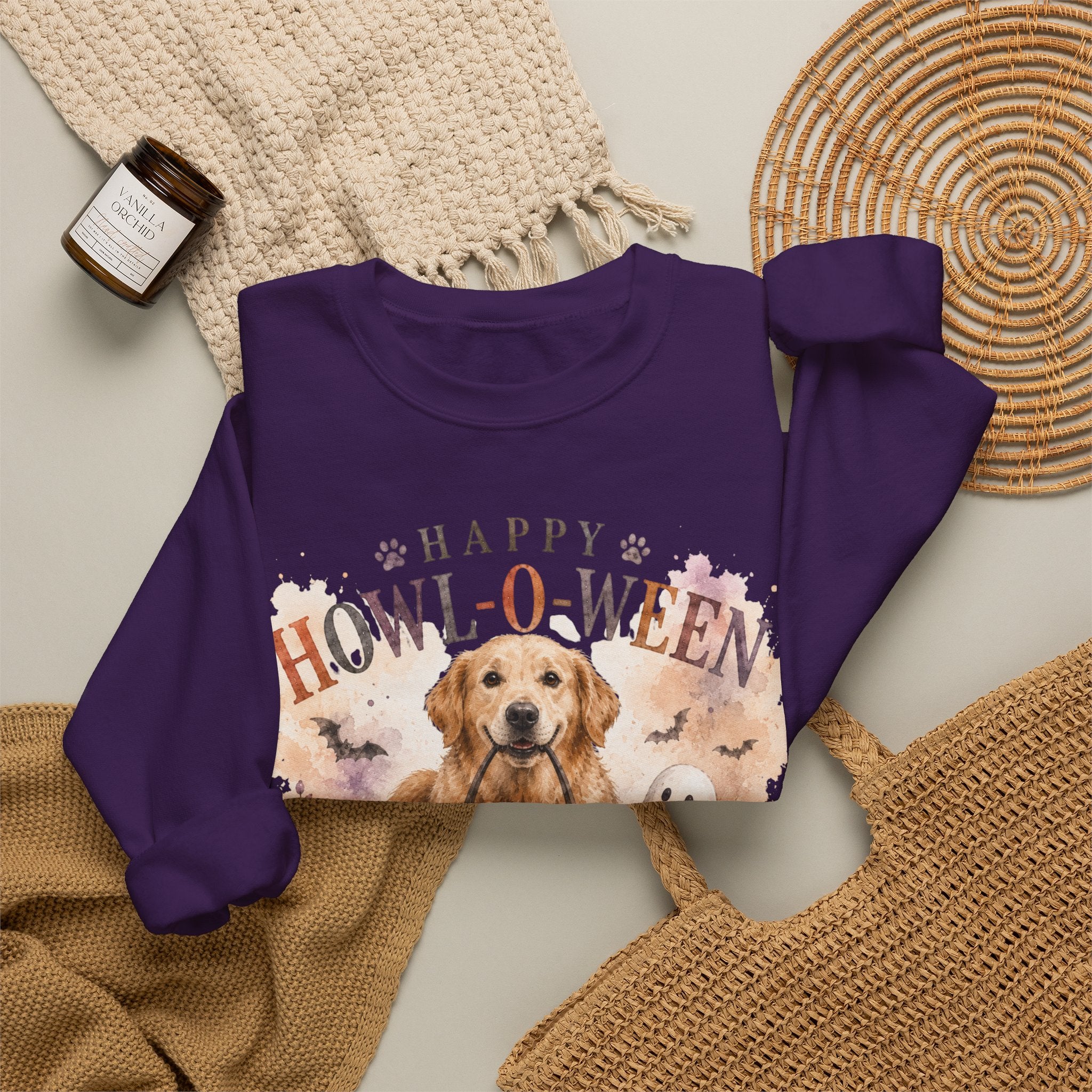 Happy Howl-O-Ween Dog Crewneck Sweatshirt | Cute Halloween Puppy Shirt