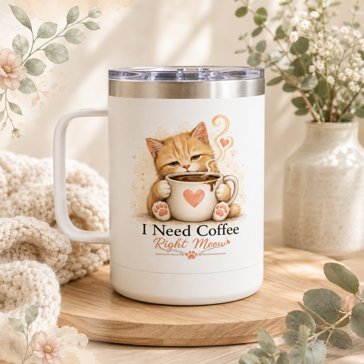 I Need Coffee Right Meow Travel Mug