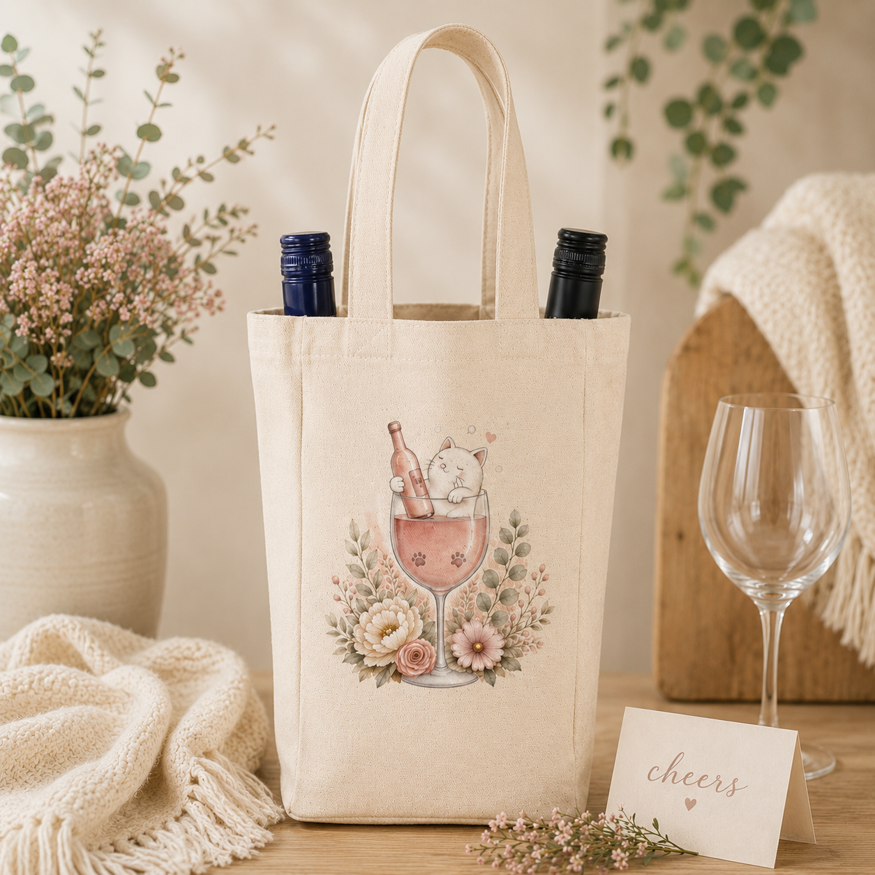 Cat Double Wine Bottle Tote Bag