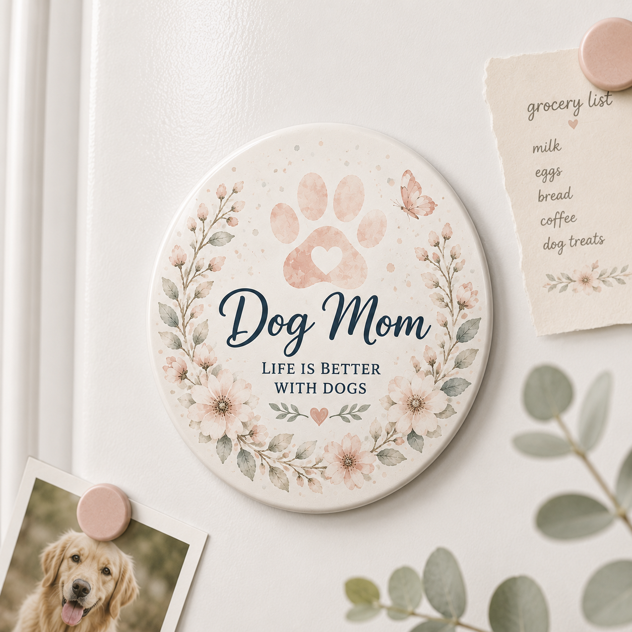 Dog Mom Magnet | Life Is Better | Blush