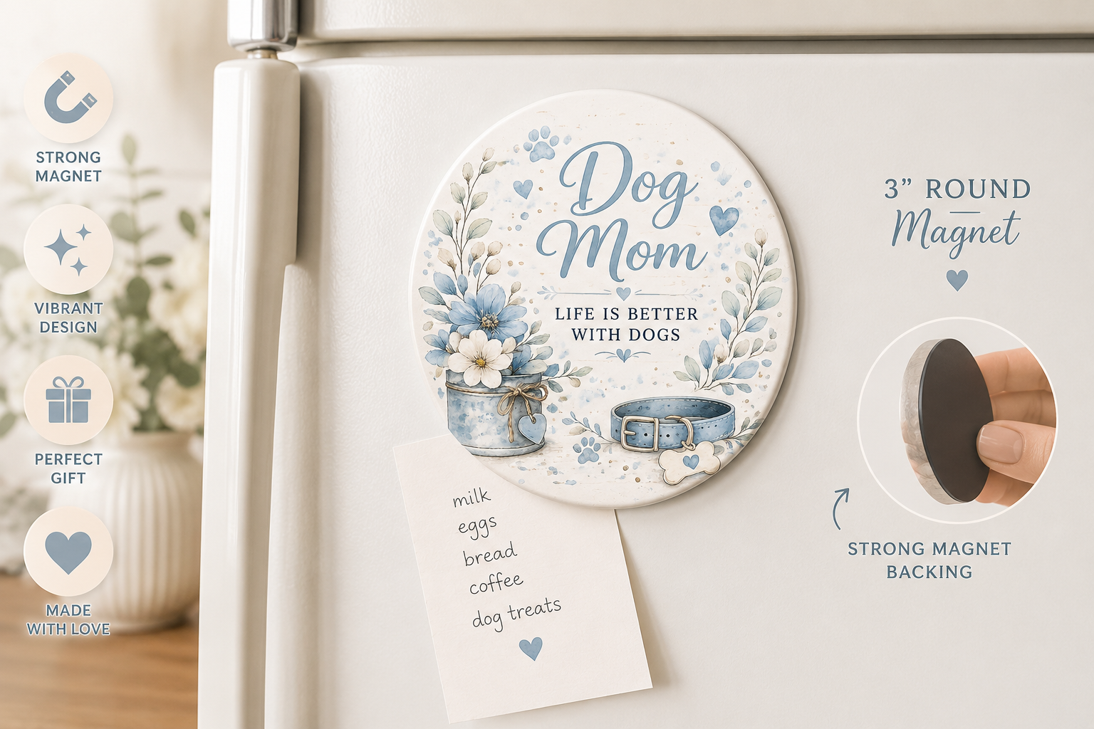 Dog Mom Magnet | Life Is Better | Dusty Blue