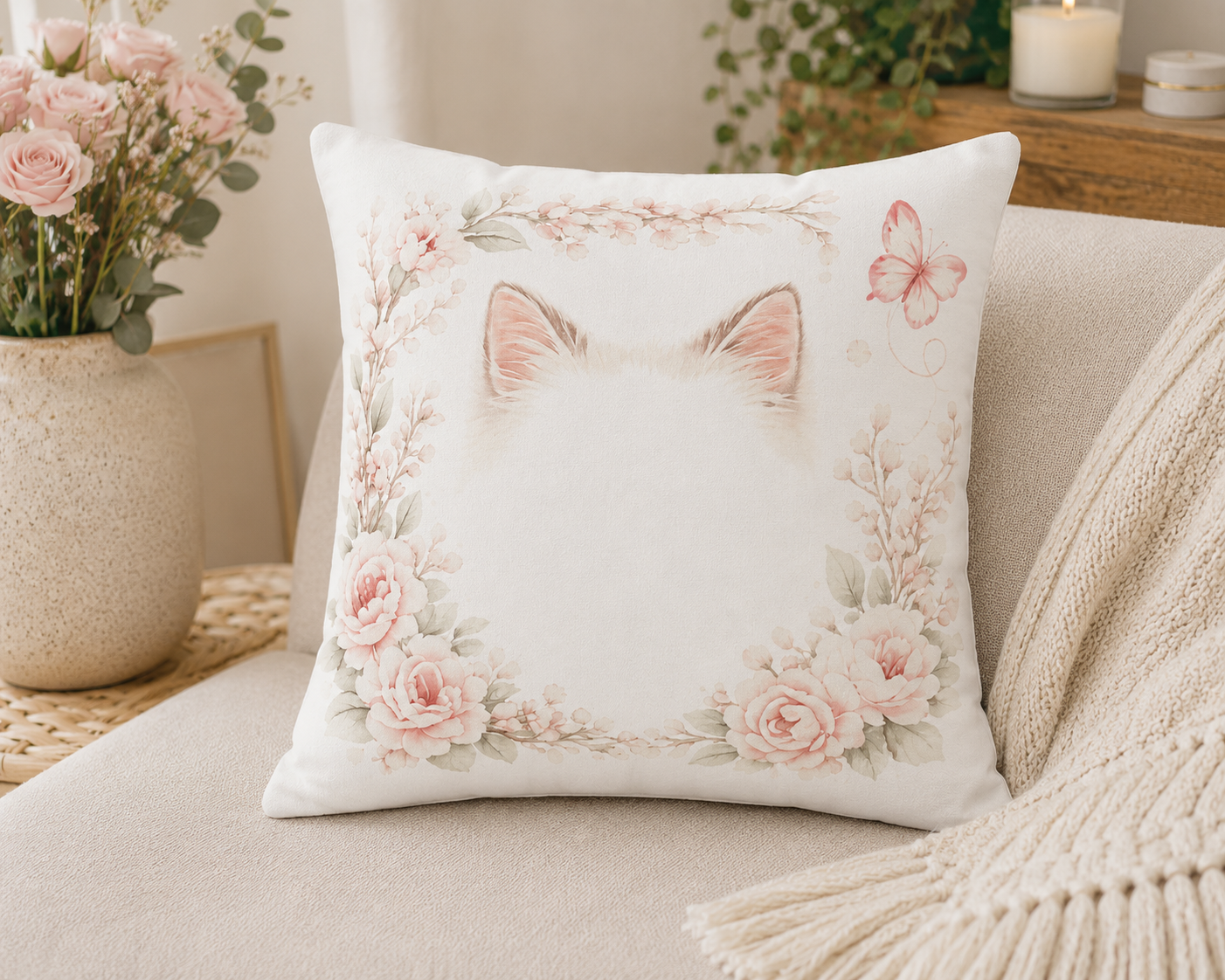 Peek-A-Boo Cat Pillow | Watercolor