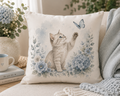 Watercolor Kitten Pillow | Dusty Blue