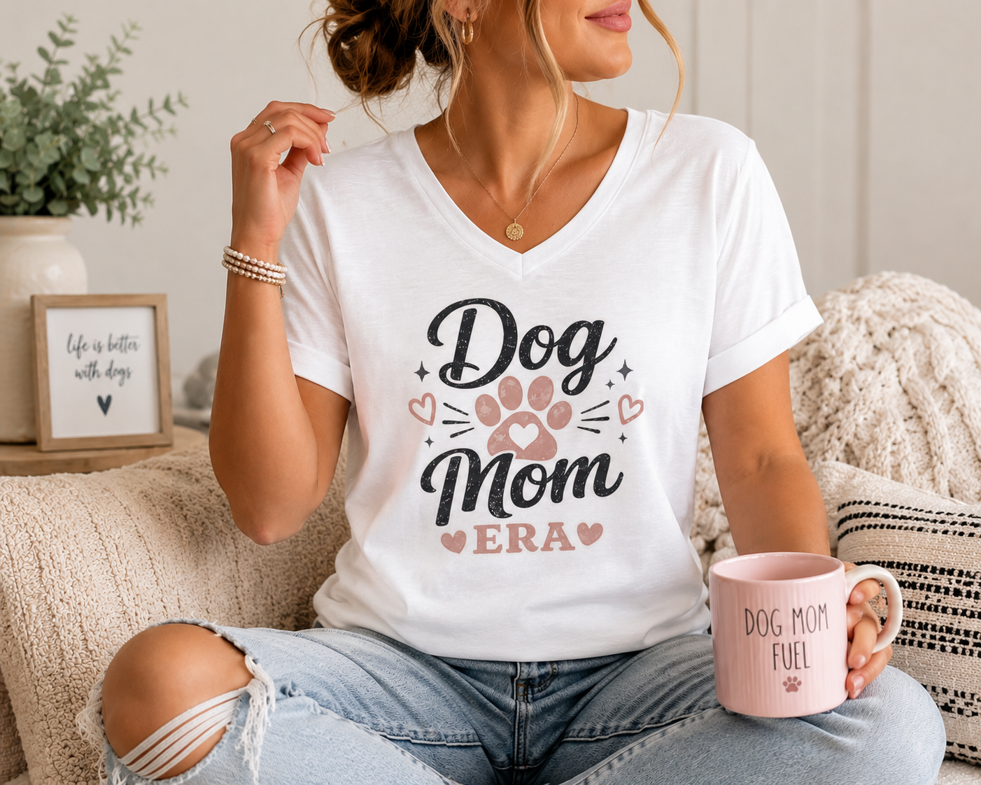 Dog Mom Era Vintage Graphic Tee | Blush