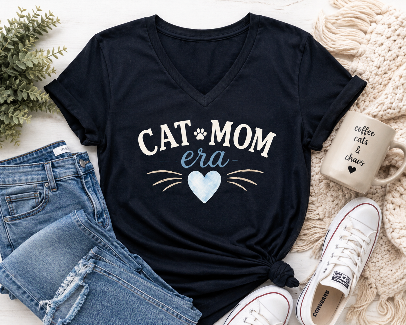 Cat Mom Era Vintage Graphic Tee | Dusty Blue