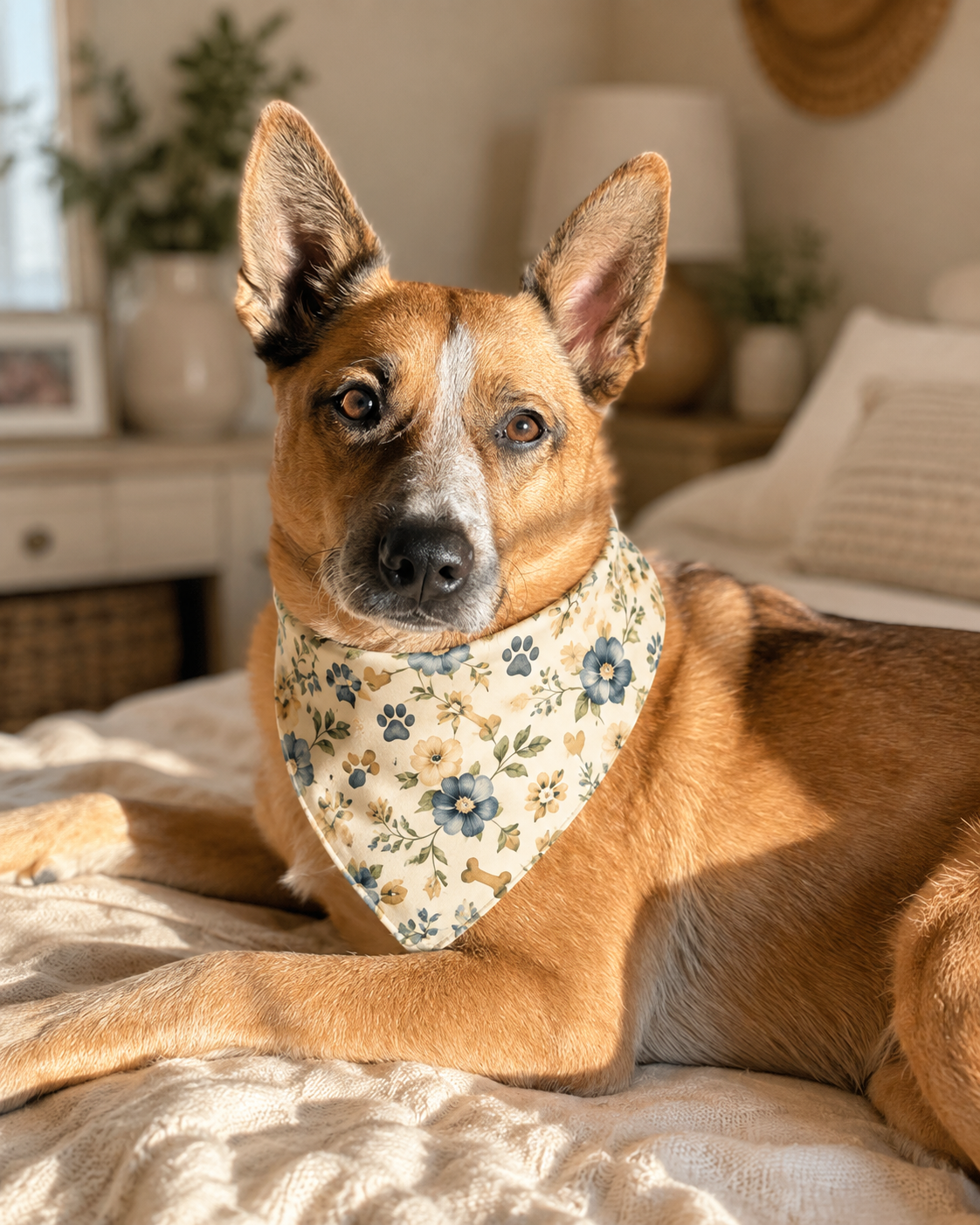Watercolor Pet Bandana | Blue & Cream Floral