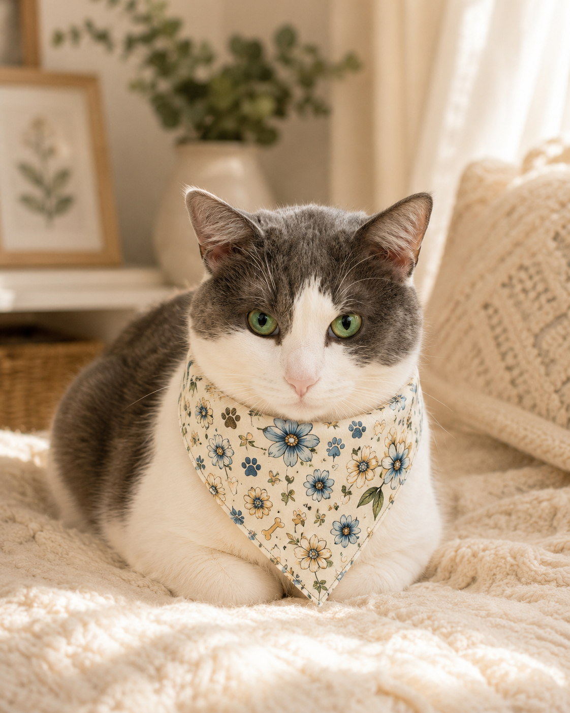 Watercolor Pet Bandana | Blue & Cream Floral