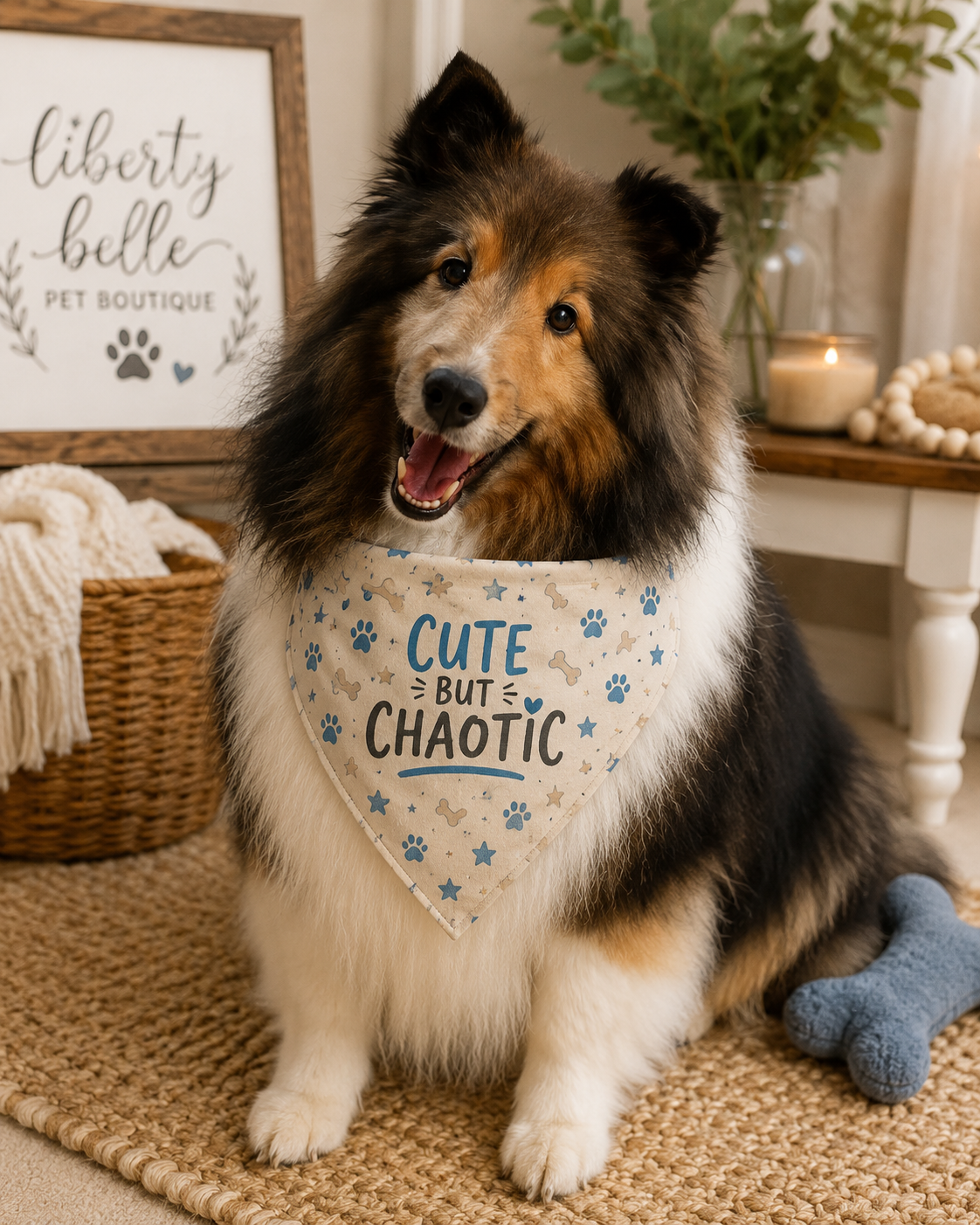 Cute But Chaotic Pet Bandana | Dusty Blue & Cream