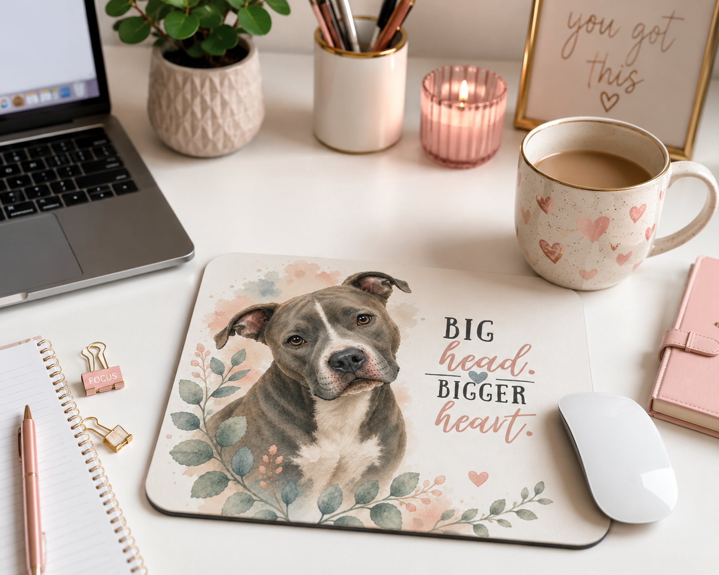 Big Head. Bigger Heart | Pit Bull Mouse Pad