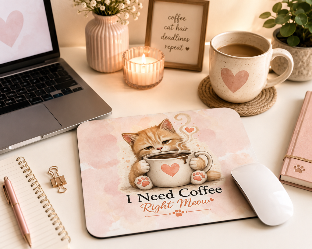 I Need Coffee Right Meow Mouse Pad | Cat Lover Gift