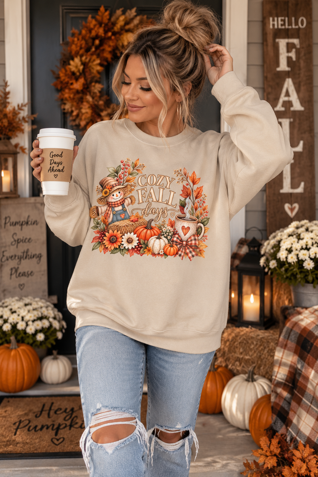 Cozy Fall Days Scarecrow Sweatshirt