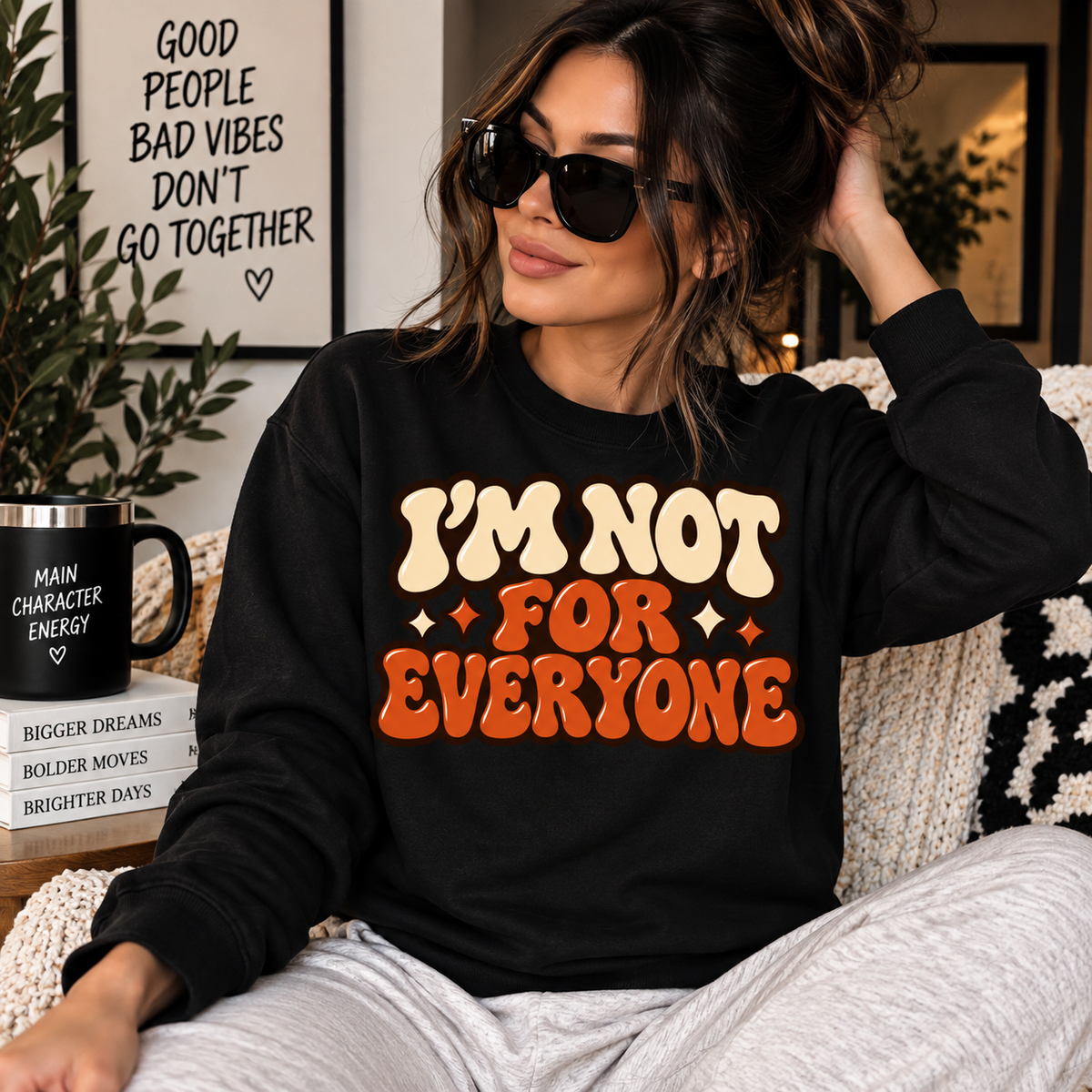 I’m Not For Everyone Retro Long Sleeve Shirt – Cream & Burnt Orange