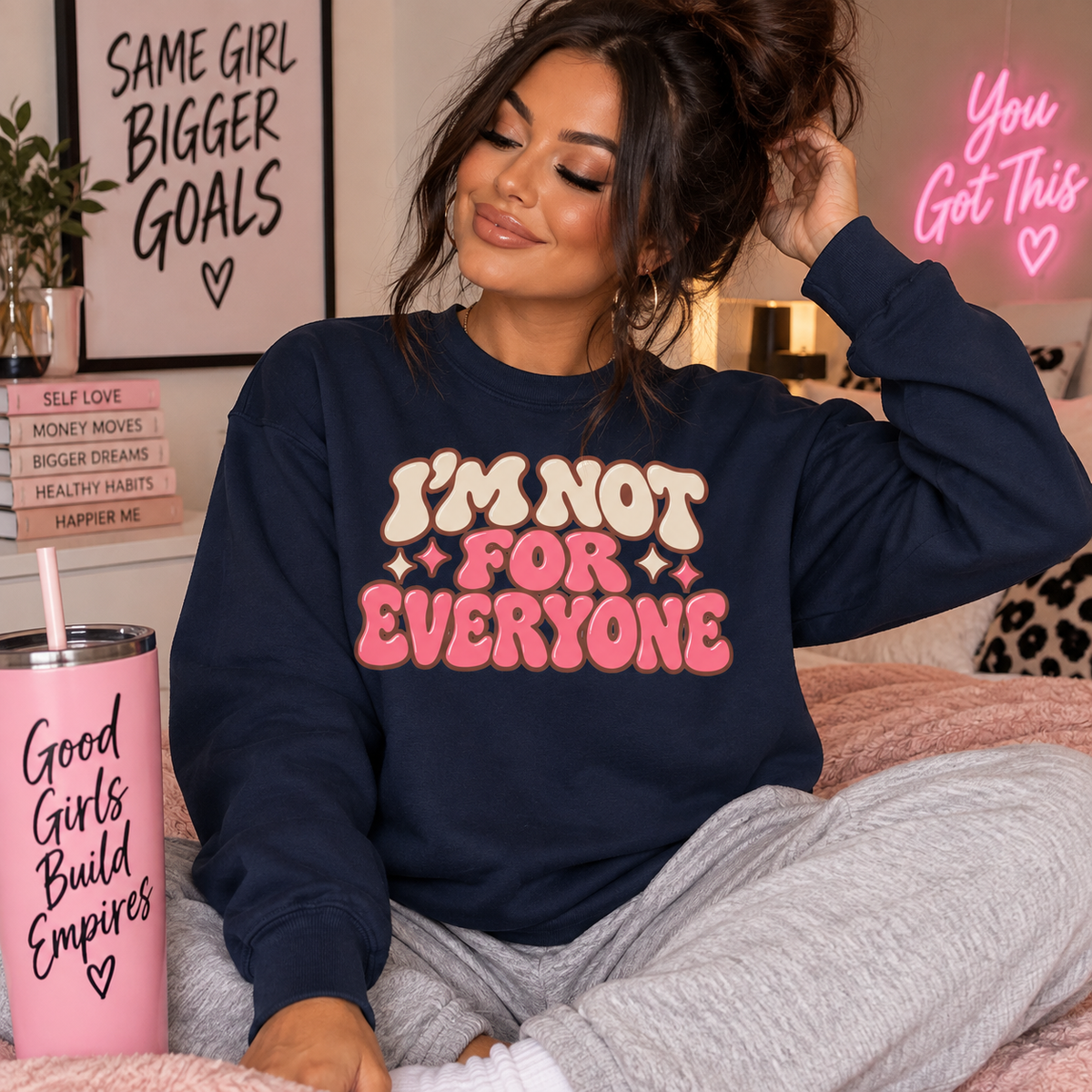I’m Not For Everyone Retro Long Sleeve Shirt – Cream & Pink