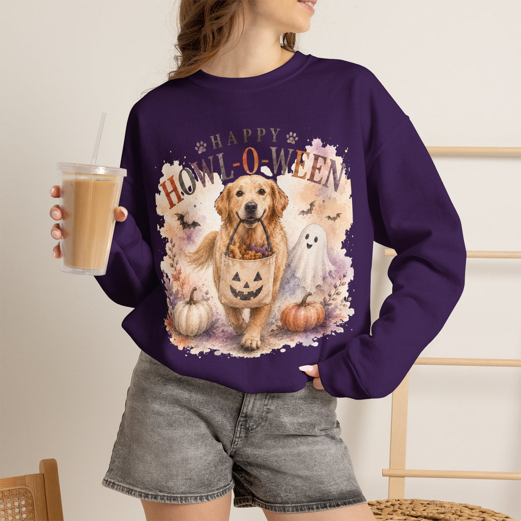 Happy Howl-O-Ween Dog Crewneck Sweatshirt | Cute Halloween Puppy Shirt