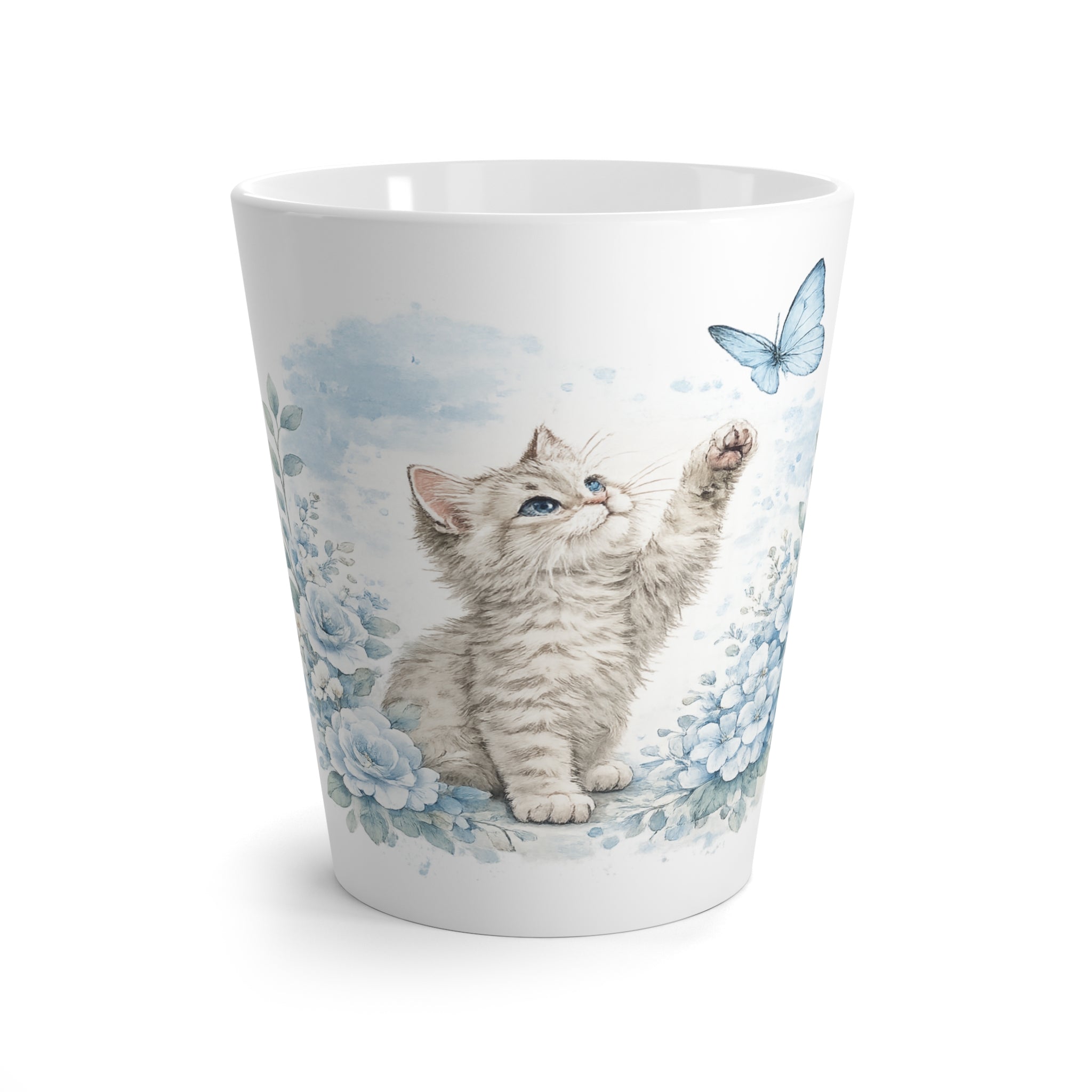 Blue Floral Cat Mug | Watercolor