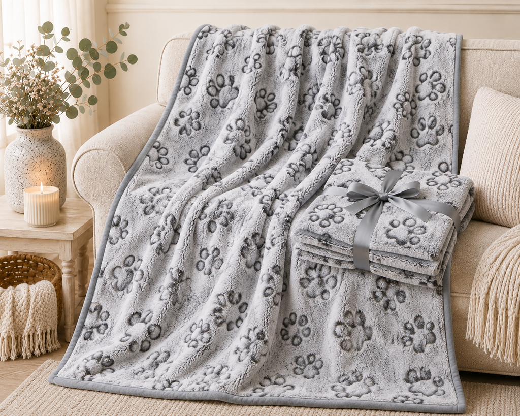 Cozy Paw Print Plush Blanket