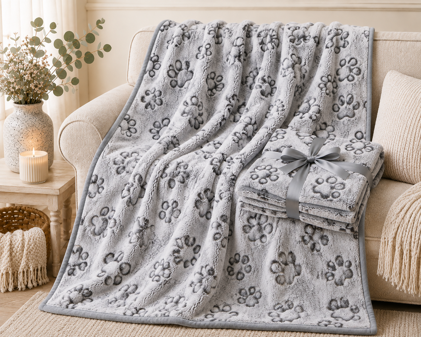 Cozy Paw Print Plush Blanket