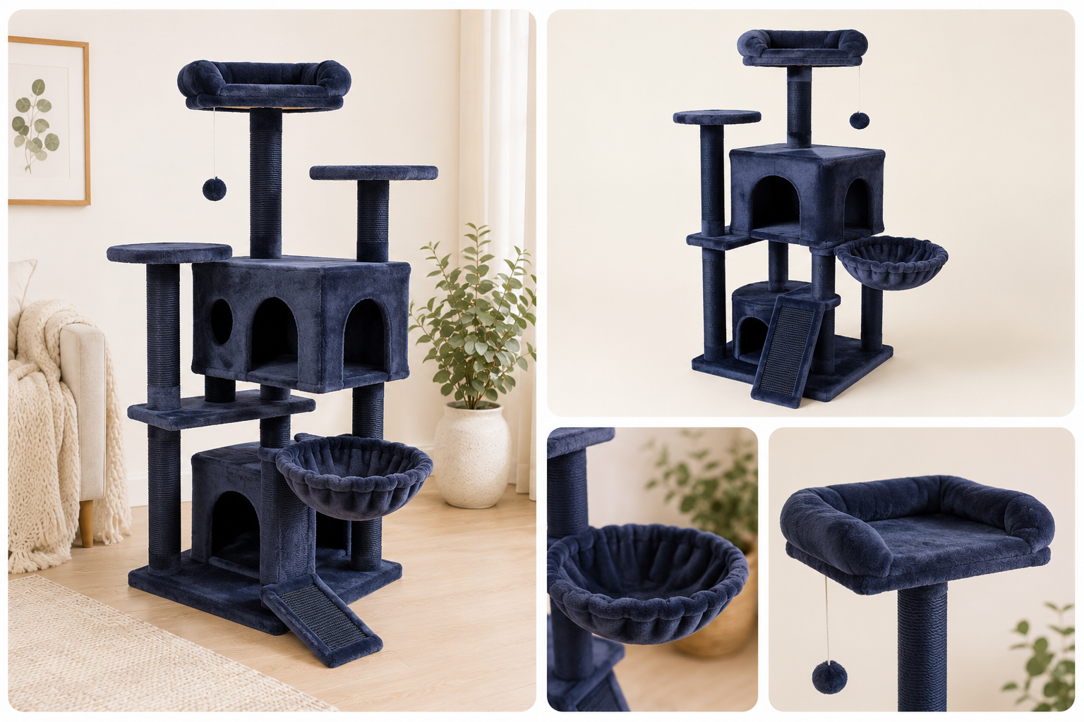 Multi-Level Cat Tree with Hammock & Cozy Hideaways